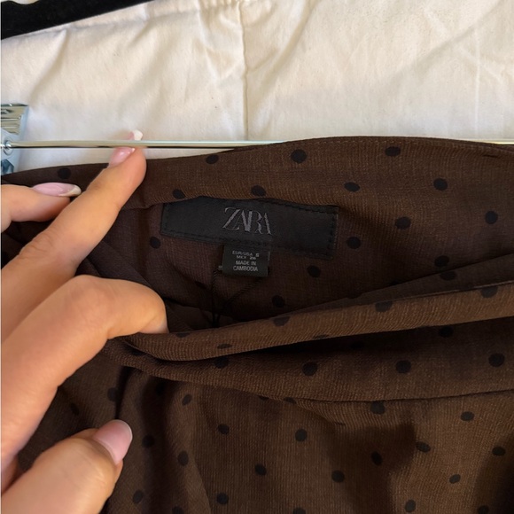 Zara Brown Polka Dot Layered Ruffle Mini Skirt - Picture 2 of 5